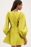 BHLDN Sage Balloon Puff-Sleeve Fit & Flare Mini Dress