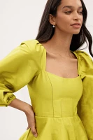 BHLDN Sage Balloon Puff-Sleeve Fit & Flare Mini Dress
