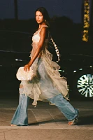 Ollari Sheer Chiffon Ruffle Maxi Slip Dress