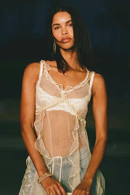 Ollari Sheer Chiffon Ruffle Maxi Slip Dress
