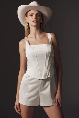 Mare Satin Sleeveless Square-Neck Corset Romper