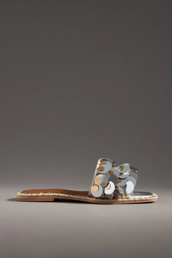 De Siena Sequin Metallic Slide Sandals