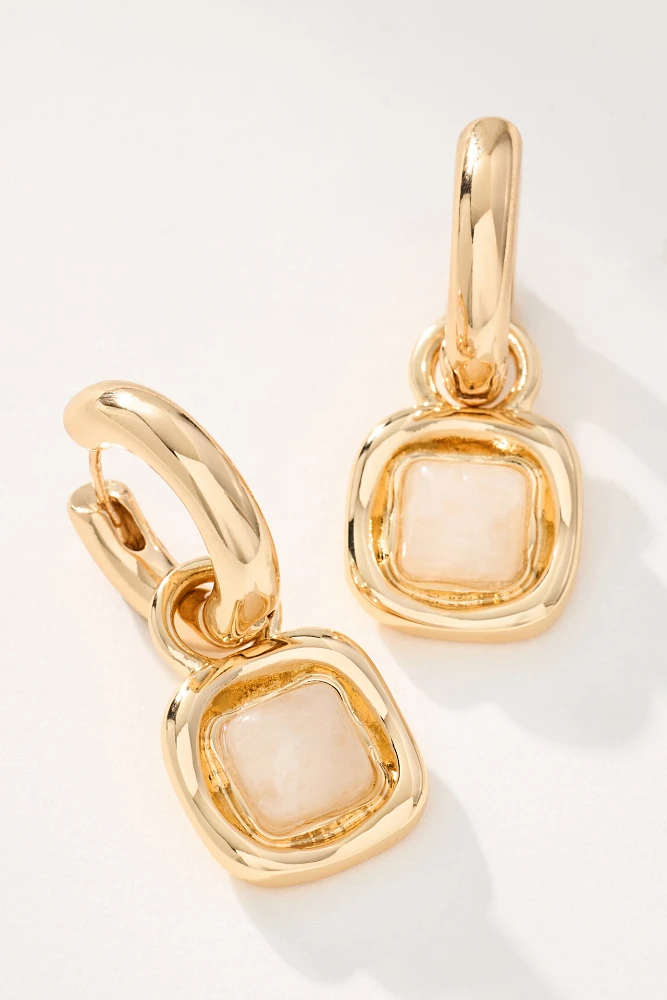 Stone Charm Huggie Hoop Earrings