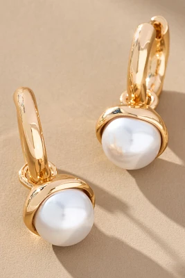 Pearl Drop Huggie Hoop Earrings