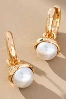Pearl Drop Huggie Hoop Earrings