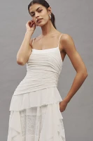 BHLDN Removable Sleeve Lace Chiffon Ruffled Maxi Dress
