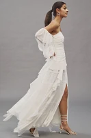 BHLDN Removable Sleeve Lace Chiffon Ruffled Maxi Dress