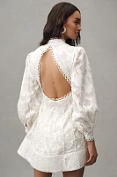 BHLDN Long-Sleeve High-Neck Floral A-Line Mini Dress