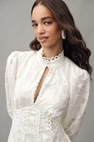 BHLDN Long-Sleeve High-Neck Floral A-Line Mini Dress