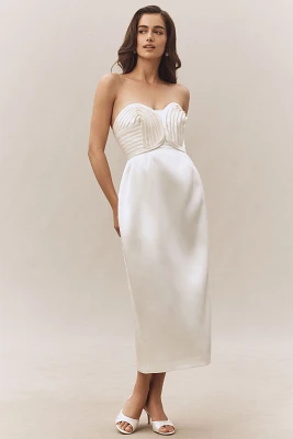 BHLDN Strapless Satin Midi Dress