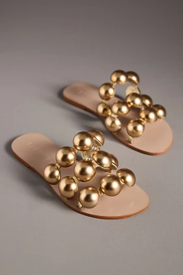Farm Rio Gold Beaded Slide Sandals