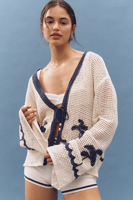 By Anthropologie Palm Tree Embellished Cardigan Sweater