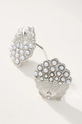 Mini Metal Shell Pearl Post Earrings