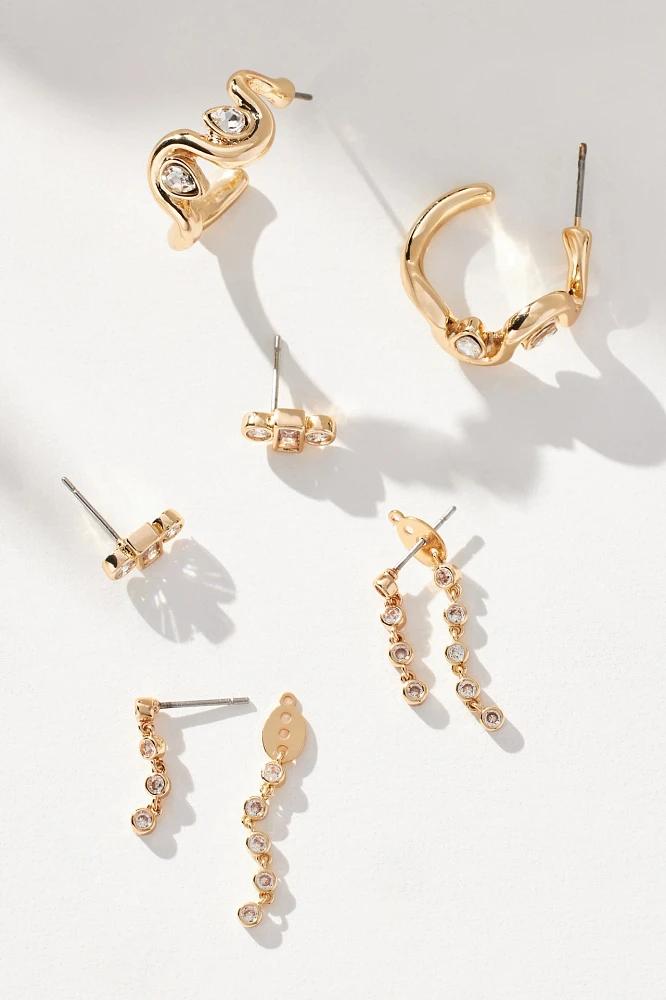 Wavy Huggie Hoop Earrings, Set of 3