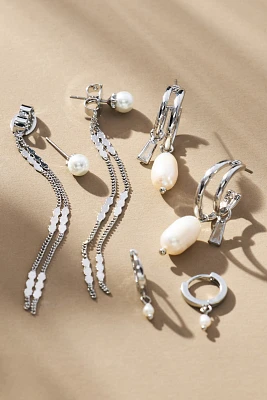 Mixed Pearl Huggie & Drop Earrings