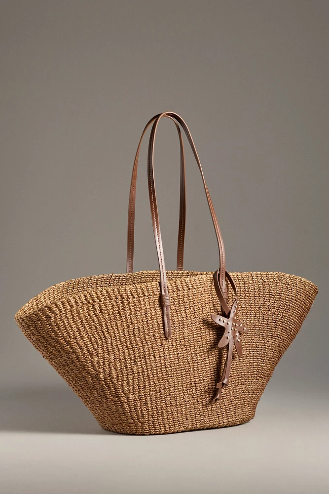 POOLSIDE The East West Raffia Charm Tote