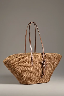 POOLSIDE The East West Raffia Charm Tote
