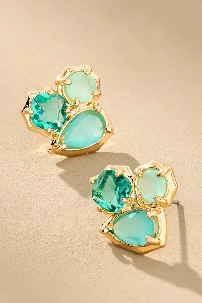 Clustered Stone Post Earrings
