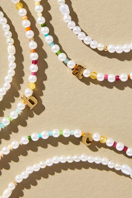 Pearl Beaded Bubble Letter Lowercase Monogram Necklaces, Set of 2