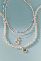 Pearl Beaded Bubble Letter Lowercase Monogram Necklaces, Set of 2