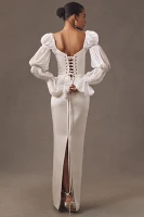 Bronx and Banco Florentina Blanc Long-Sleeve Column Wedding Gown