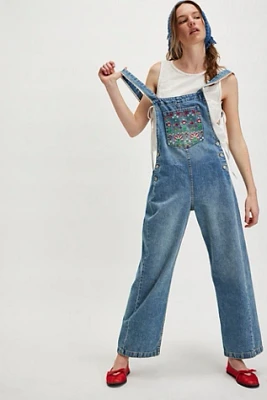 We The Free Sweet Pea Embroidered Overalls