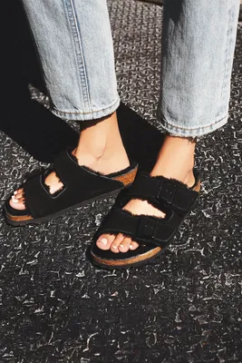 Free People Arizona Teddy Shearling Birkenstock Sandals in Pink