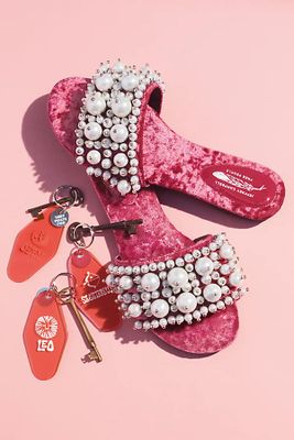 Pixie Pearl Slide Sandals by Jeffrey Campbell at Free People, Magenta Crushed Velvet, US