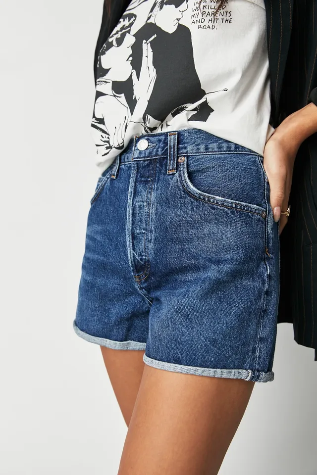 Free People Tricia Fix Denim Carpenter Shorts in Blue