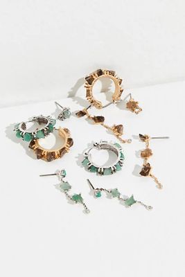 Raw Stone Hoop Earring Set by Free People, Smokey Quartz, One Size