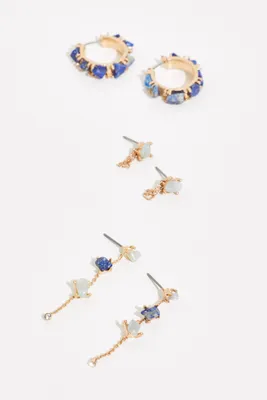 Raw Stone Hoop Earring Set