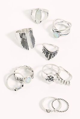 Ring On Every Finger Set by Free People, Silver / Moonstone, One Size