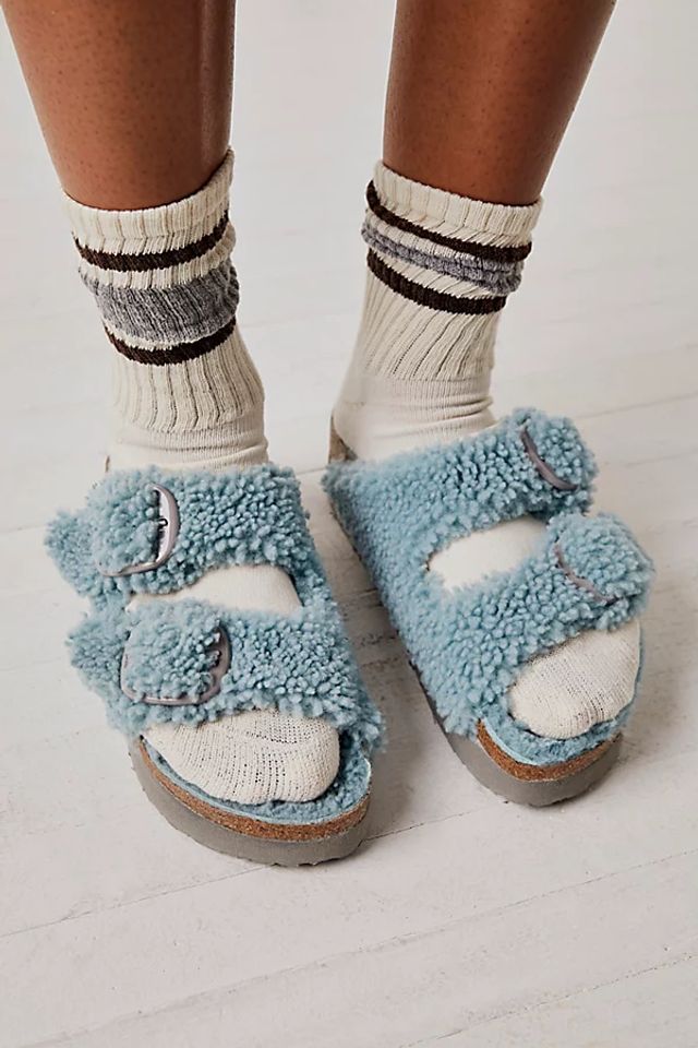 Birkenstock Arizona Teddy Shearling Birkenstock Sandals by at Free People,  Faded Aqua, EU | Pacific City