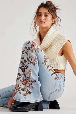 Driftwood Farrah Embroidered Flare Jeans by at Free People, Whispering Vines,