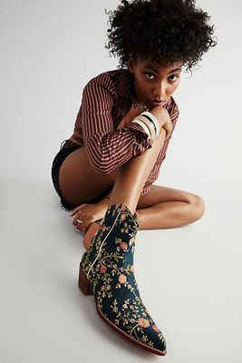 Eloise Embroidered Ankle Boots by MOMO at Free People, Navy Multi, EU 37