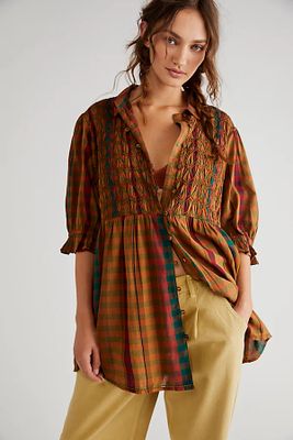 Charlotte Plaid Tunic by Free People, Olive Leaf, XS