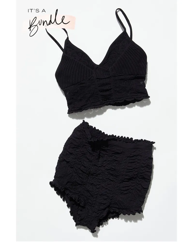 Chloe Seamless Bralette + Ruched Ruffle Shorties 2-Style Bundle by