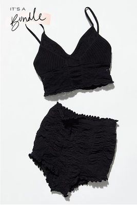 Chloe Seamless Bralette + Ruched Ruffle Shorties 2-Style Bundle by Intimately at Free People,