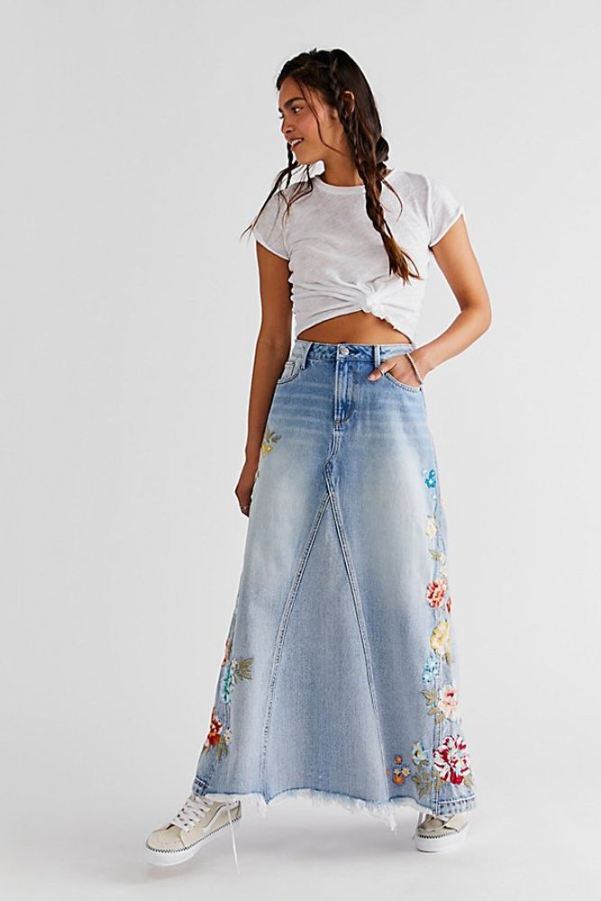 Free People x Driftwood Denim Maxi Skirt by Driftwood at Free People, Light Wash, 25