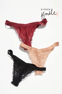 Everyday Lace Thong Undies 3-Pack Bundle by Intimately at Free People, Multi Combo,