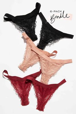 Everyday Lace Thong 6-Pack Bundle by Intimately at Free People, Multi Combo,