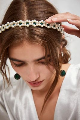 Pearl Maisie Headband by Curried Myrrh at Free People, Emerald Pearl, One Size