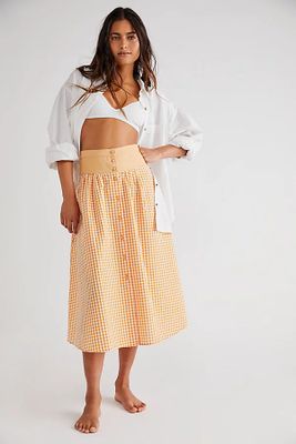 Hardy Checked Midi Skirt by PASTICHE at Free People, Tangerine, S