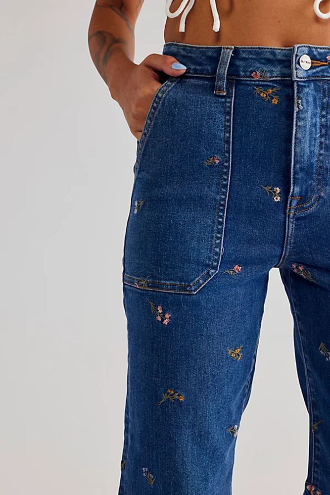 Driftwood Denim Embroidered Joggers by at Free People, Vintage Bouquet,