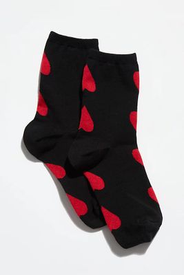 Queen Of Hearts Crew Socks by Free People, Black, One Size