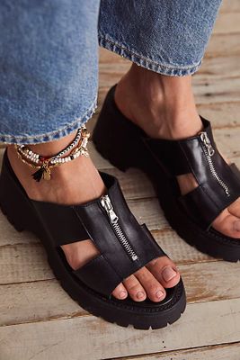 Wishbone Zip Front Sandals by Free People, Black, EU
