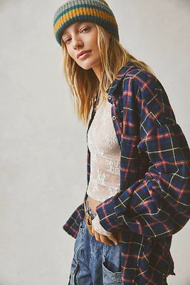 Happy Hour Plaid Top by We The Free at People, Navy,