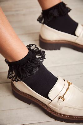 Frolick Ankle Ruffle Lacey Socks by Free People, Black, One Size