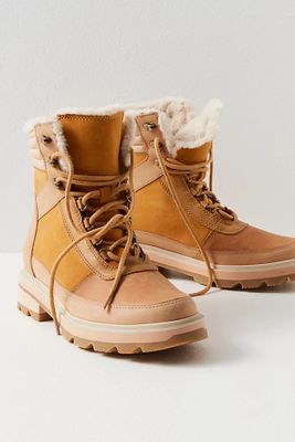 Lennox Lace Cozy Waterproof Boots by Sorel at Free People, Geo Yellow / Curry, US