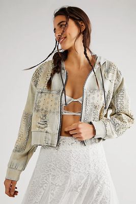 Mazzie Denim Bomber Jacket by We The Free at People, Slate,